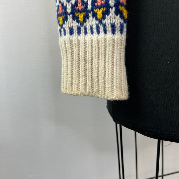 Lands' End Canvas Beige Multicolor Fair Isle Wool Button-Up Mock Neck Sweater XS - Picture 6 of 10